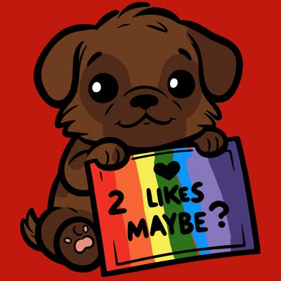a puppy holding a sign that says 2 likes maybe?