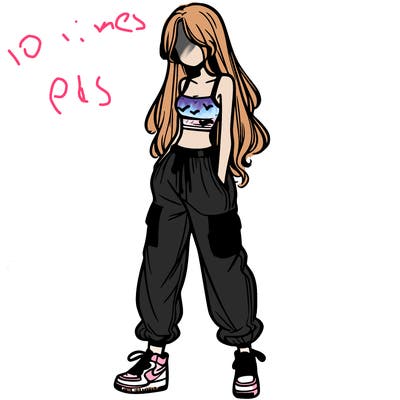 girl in baggy pants crop top and long hair