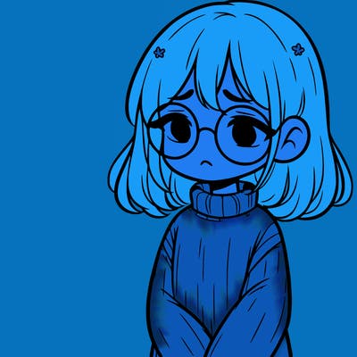 sad girl with glasses in a sweater