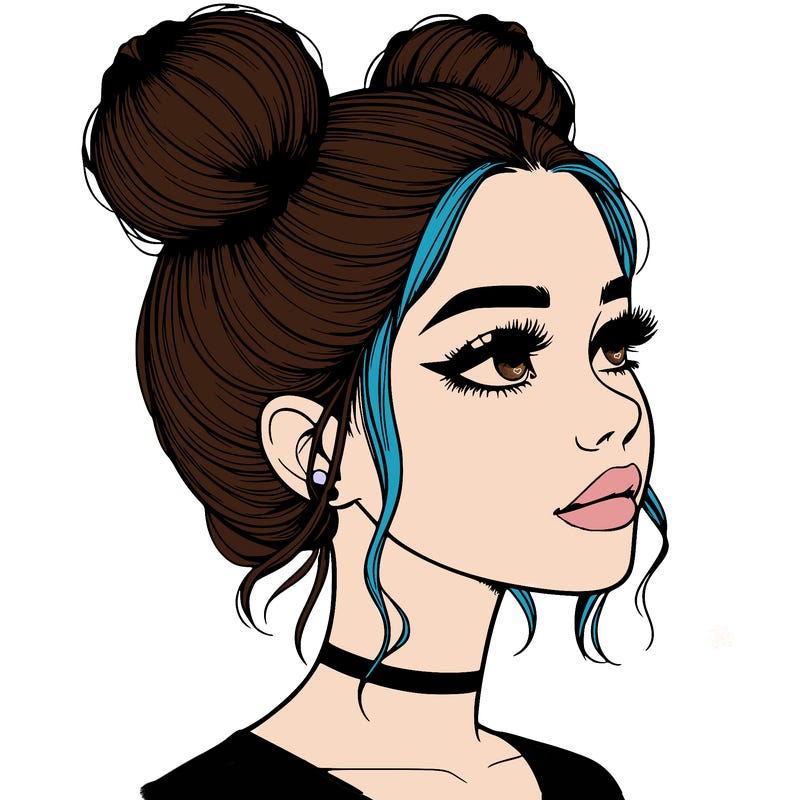 realistic girl with buns on the top of her head