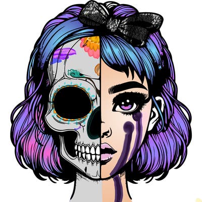 realistic girl with half skull mask