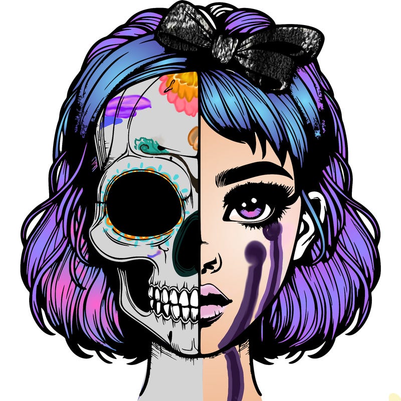 realistic girl with half skull mask