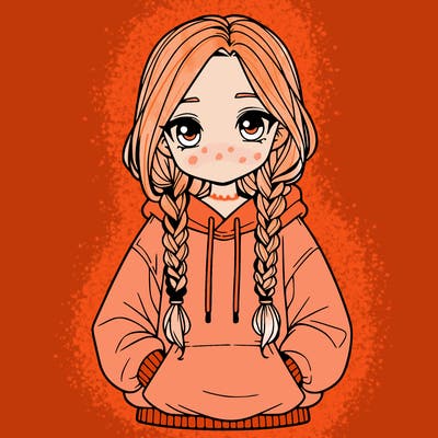 a realistic girl with a oversized hoodie and she has braids