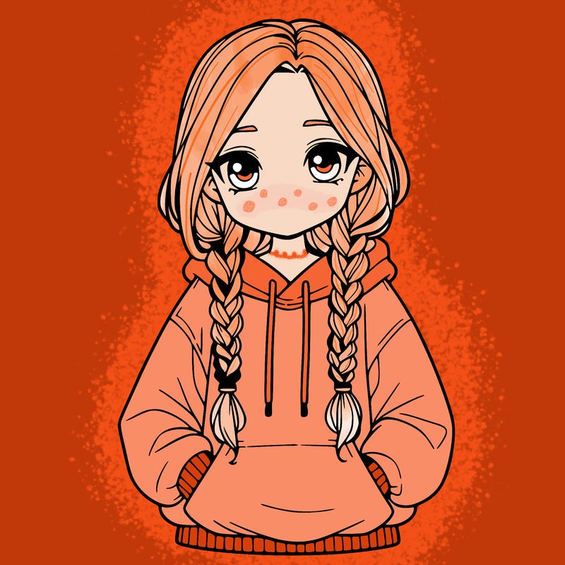 a realistic girl with a oversized hoodie and she has braids