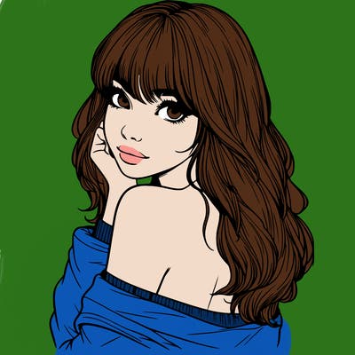 realistic girl with bangs looking over her shoulder