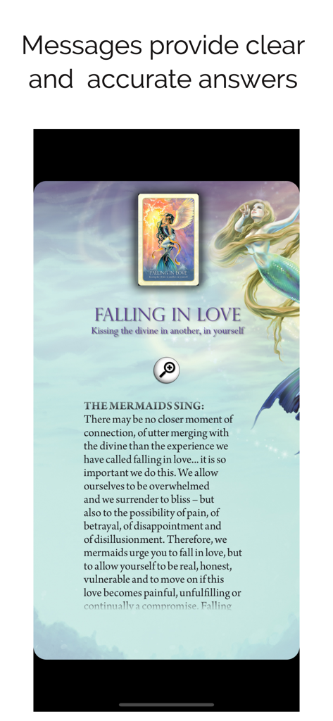 Oracle of the Mermaids - Oracle of the Mermaids app showing a detailed card reading for Falling in Love