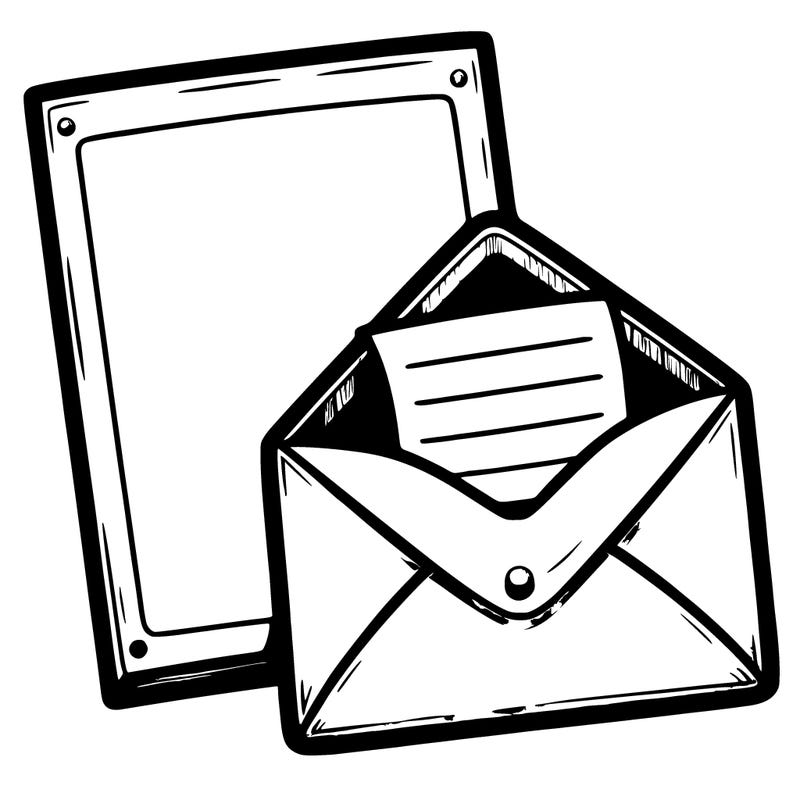 a realistic envelope that’s open and a realistic paper at the top and on the paper no lines