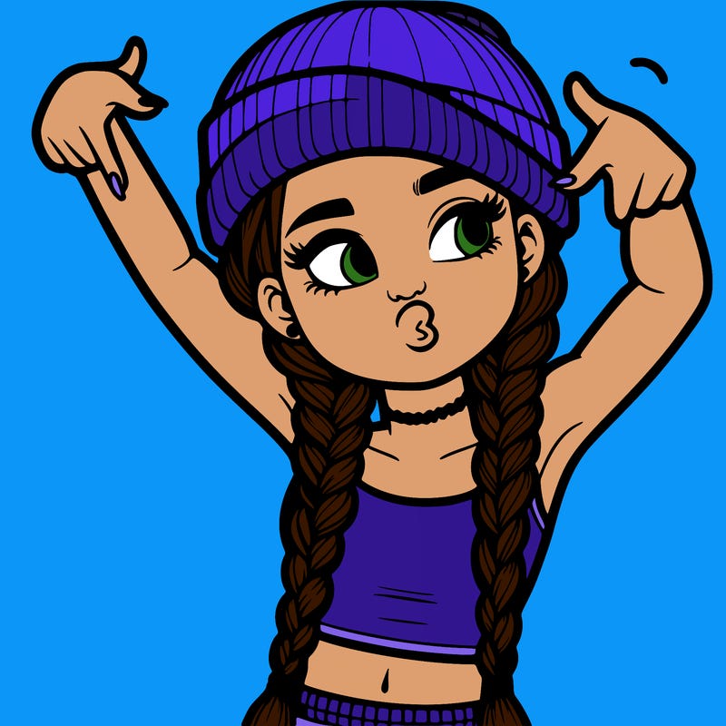realistic teenage girl with braids and a beanie and crop top doing 🫶🏼