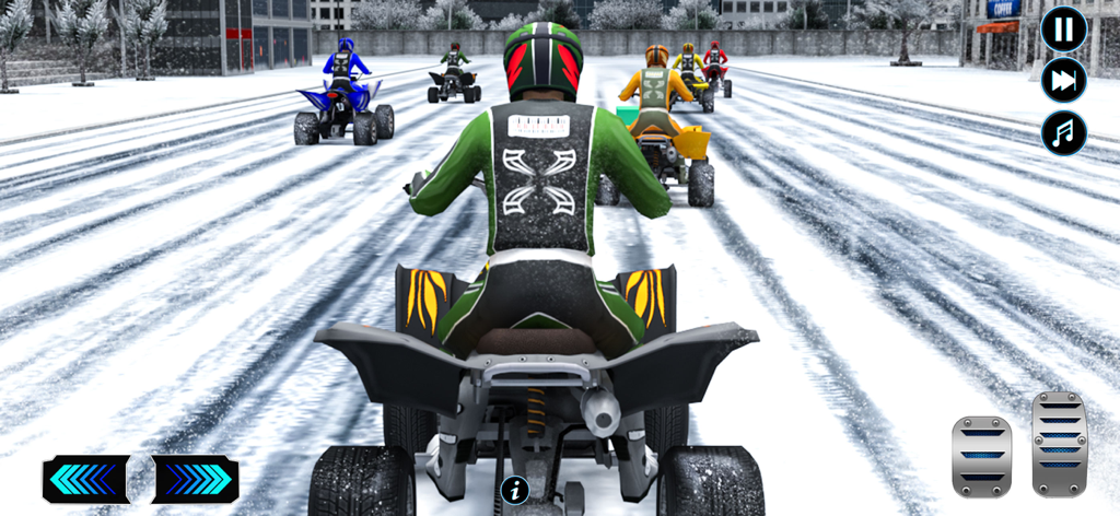 Quad Bike: Bike Racing Games - リアルな3Dレーシングシミュレーターで、雪のトラックで競争するクワッドバイクのレーサーグループ。