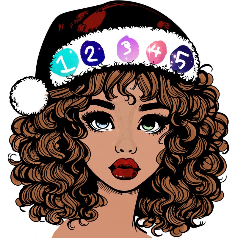 realistic girl with a santa hat curly hair and lips