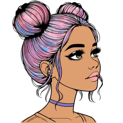 realistic girl with buns on the top of her head