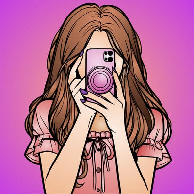 a realistic girl holding her phone taking pictures