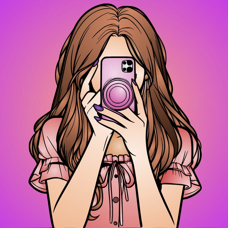 a realistic girl holding her phone taking pictures