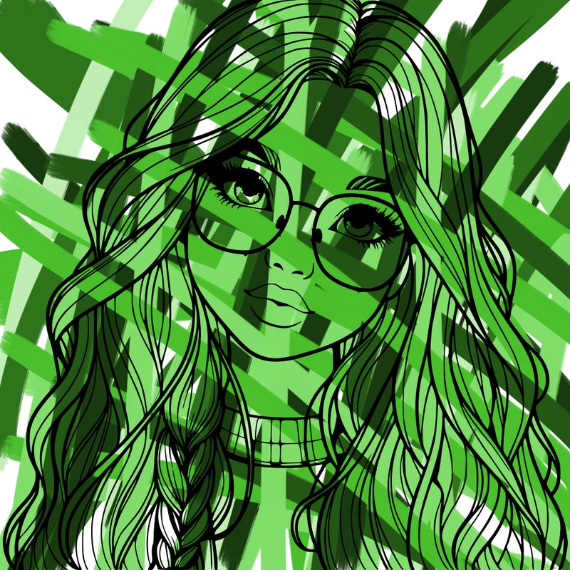 girl with long hair and freckles and glasses realistic