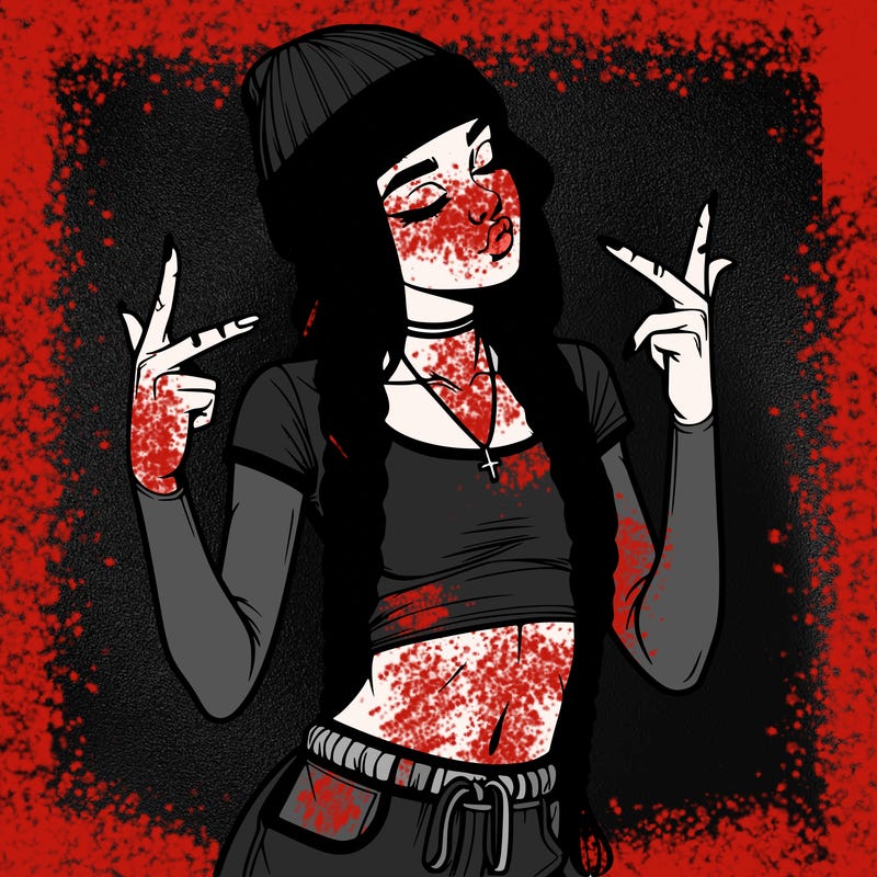 realistic teenage girl with braids and a beanie and crop top doing 🫶🏼