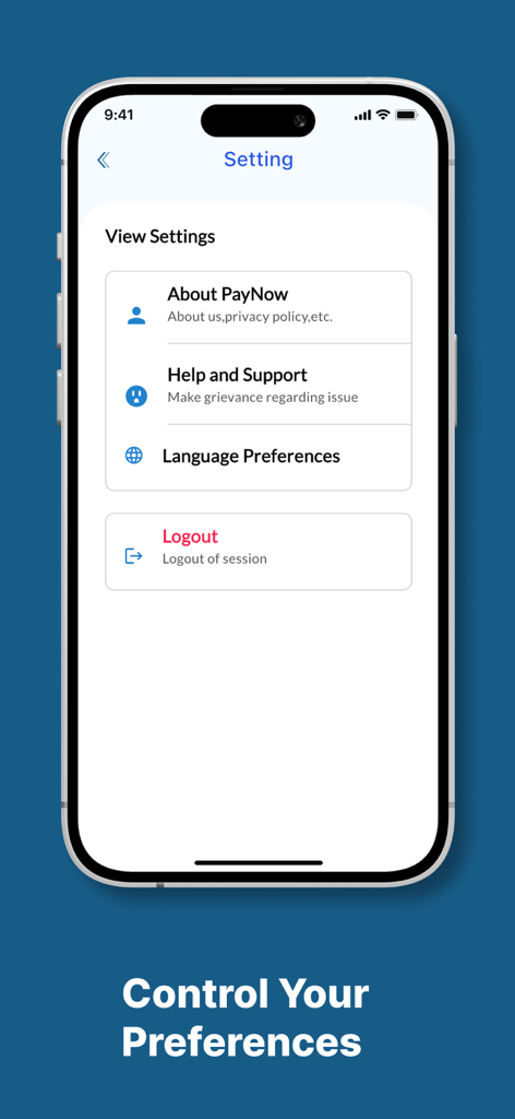 Écran d'iPhone affichant le menu des paramètres de l'application Fawri Soft POS avec les options de langue et de support