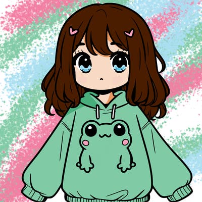 girl wearing frogging sweatshirt