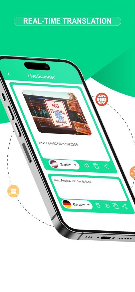 Smartphone screen displaying real time language translation of a street sign from English to German