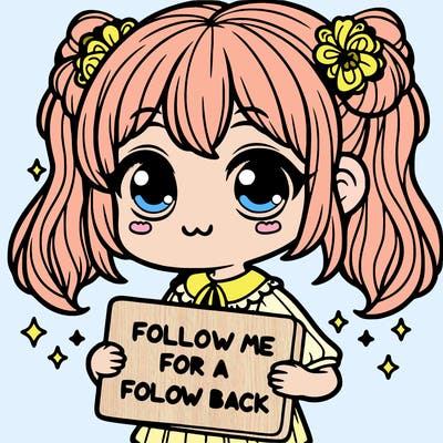cute girl with a sign that says follow me for a follow back