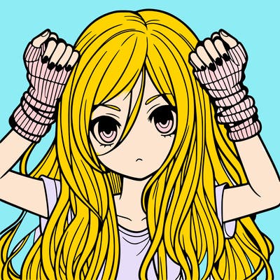 long haired girl with fingerless gloves
