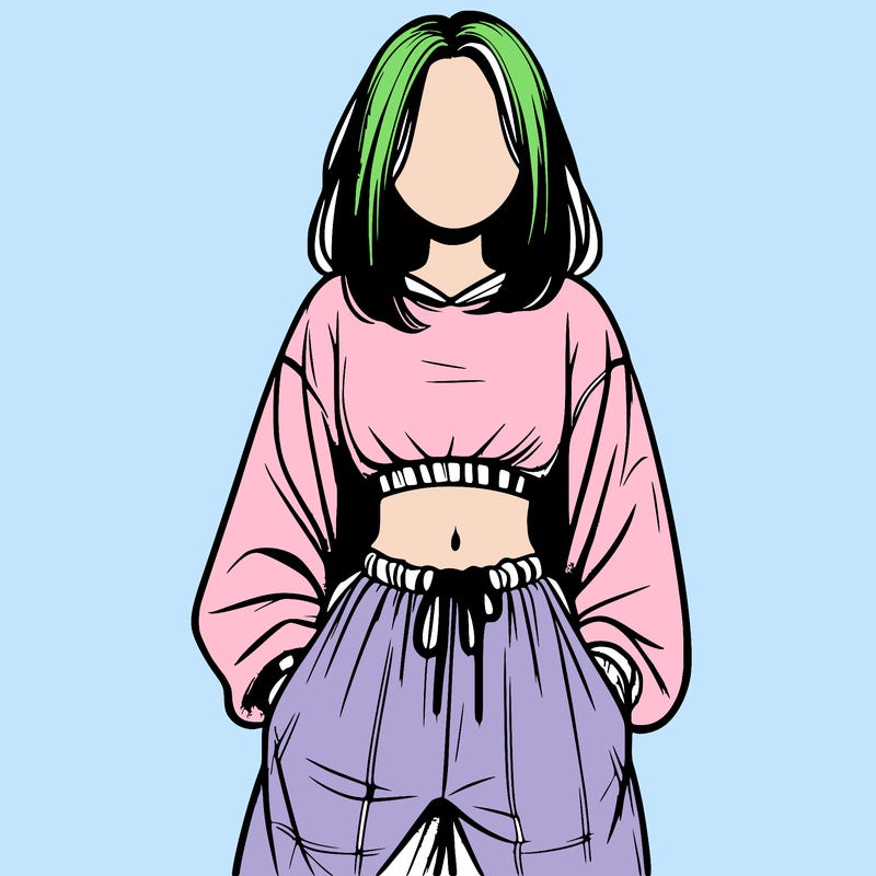 realistic girl faceless with baggy pants and a crop top