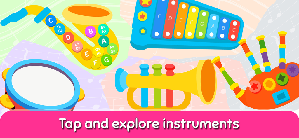 Musical Instruments Learn - Ilustraciones coloridas de varios instrumentos musicales para que los niños toquen y exploren