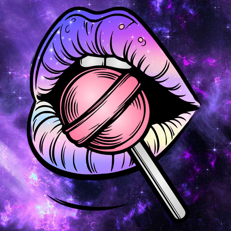 lips chewing lollipop
