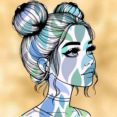 realistic girl with buns on the top of her head