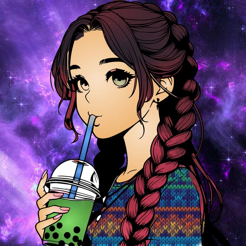 realistic girl with braided hair drinking boba