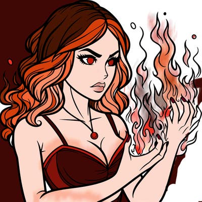 a realistic woman having the power of fire