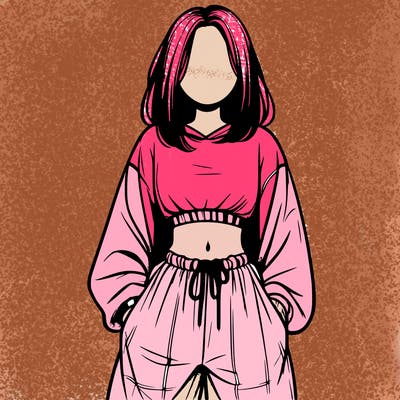 realistic girl faceless with baggy pants and a crop top