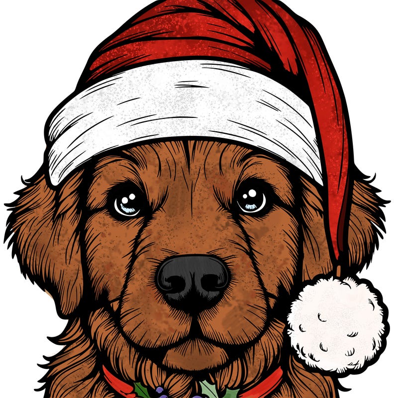 realistic dog with a christmas hat