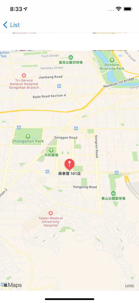 Map view showing the Din Tai Fung 101 store location in Taipei