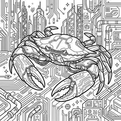 Unleash your creativity with this unique Cyberpunk Blue Crab coloring page. Explore a world where nature meets technology, brought to life through intricate designs and futuristic details.