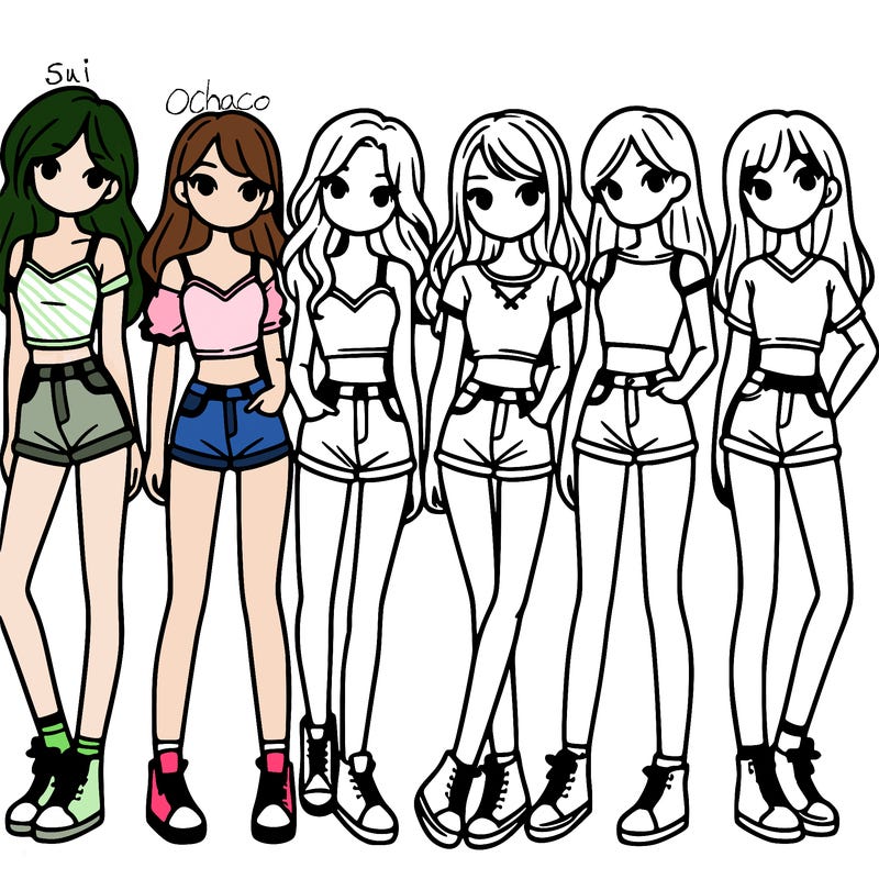 a group of girls wearing crop tops and shorts