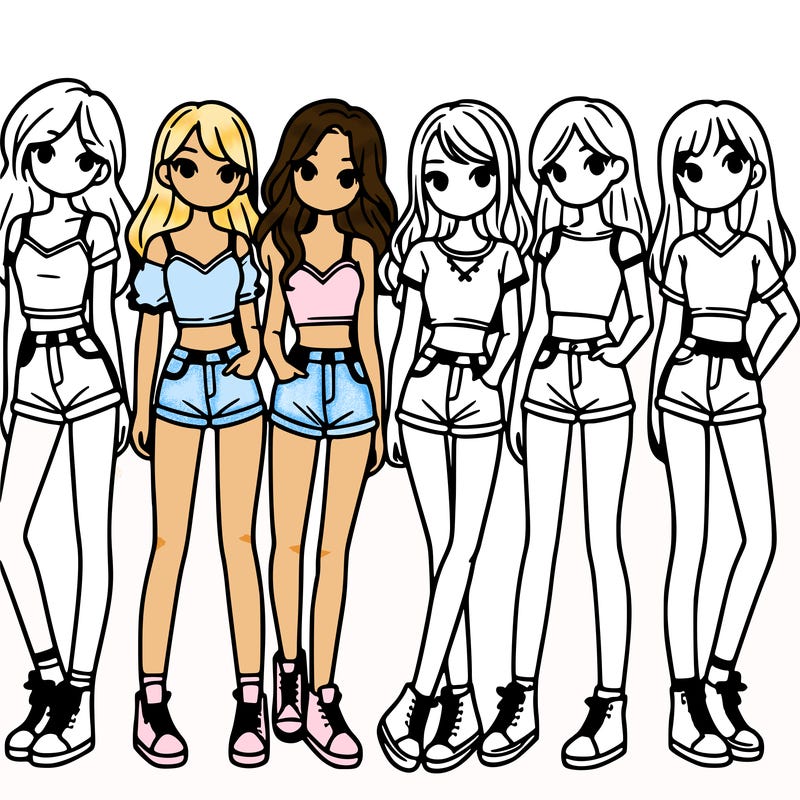 a group of girls wearing crop tops and shorts