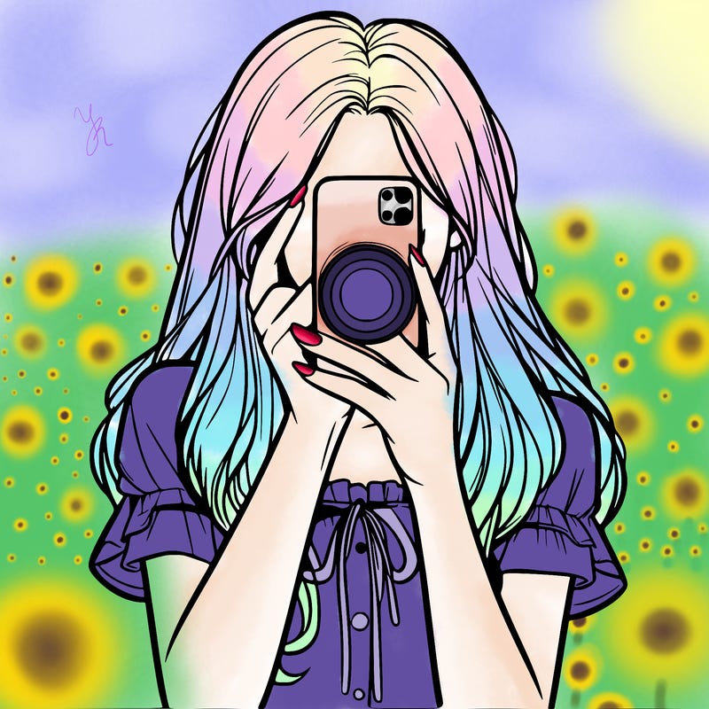 a realistic girl holding her phone taking pictures