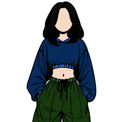 realistic girl faceless with baggy pants and a crop top
