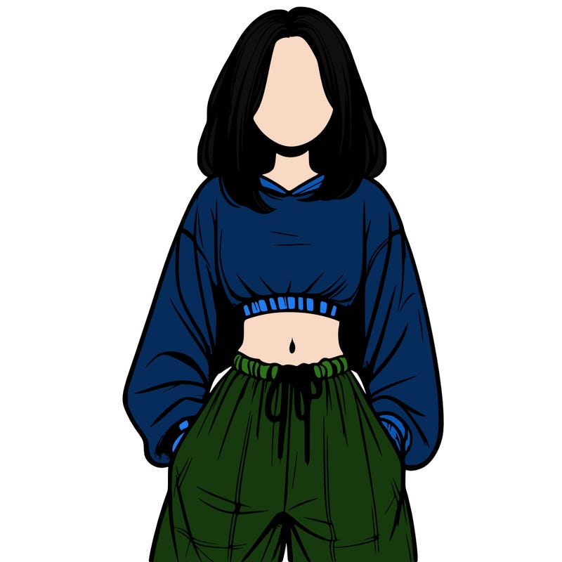 realistic girl faceless with baggy pants and a crop top