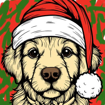 realistic dog with a christmas hat