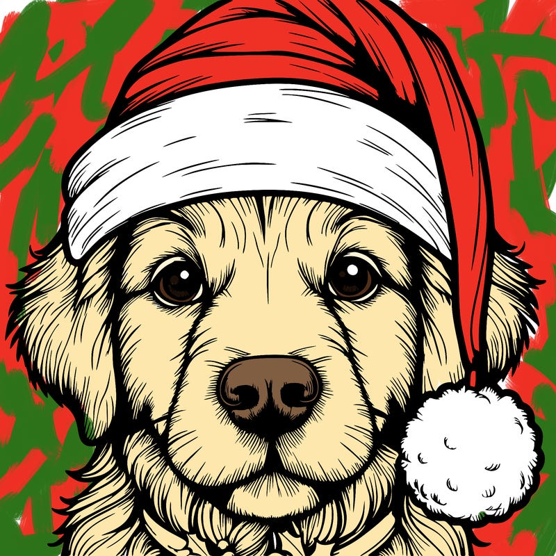 realistic dog with a christmas hat