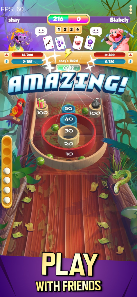 A 1v1 online multiplayer match in SkeeBoost featuring power ups and a jungle themed arcade alley