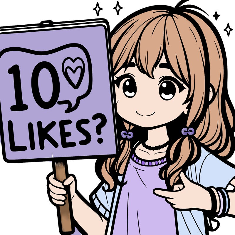 girl holding a sign saying '10 likes?'