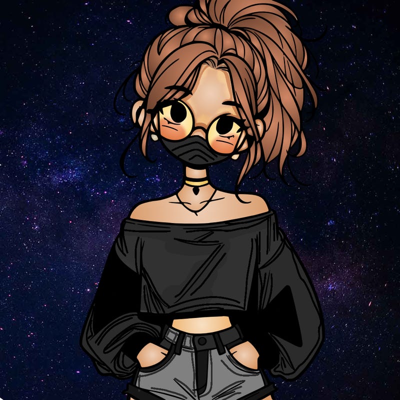 girl with a messy ponytail glasses a baggy crop top and jean shorts