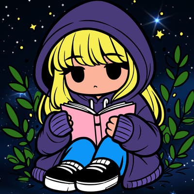 girl in oversized hoodie reading a book