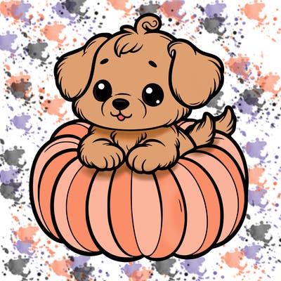 cute little puppy in a pumpkin