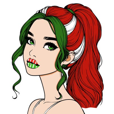 realistic girl with a ponytail on her hair and lips
