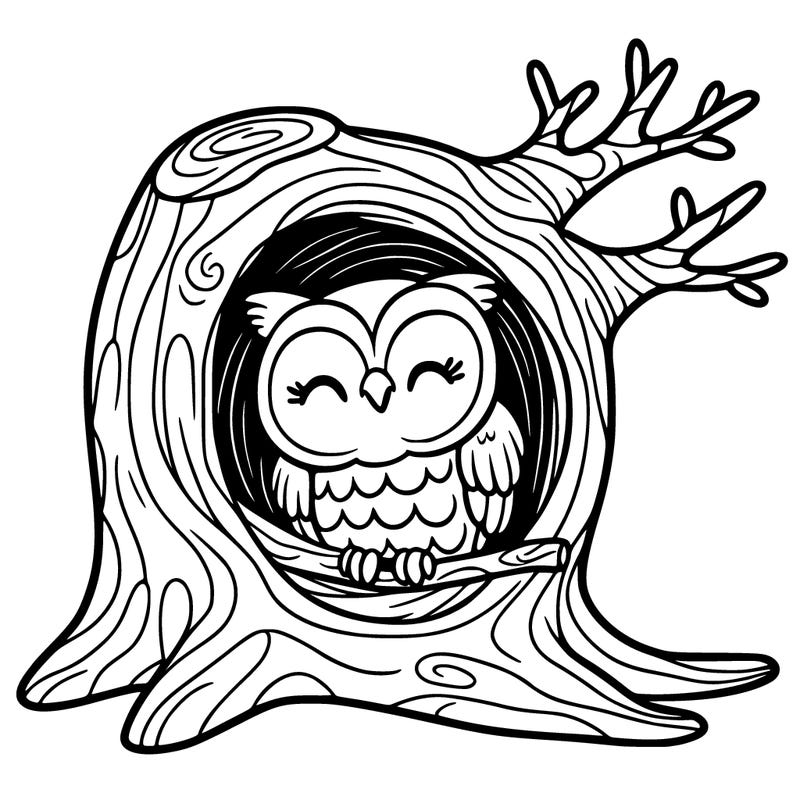 owl in a hollow tree