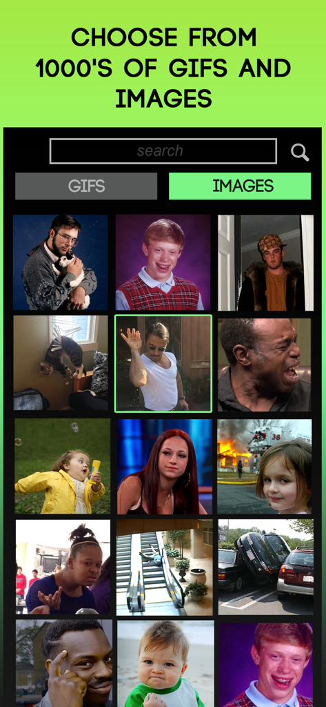 Meme Maker- Fun Meme Generator - Una colección de plantillas e imágenes populares de memes en la biblioteca de la app Creador de Memes.