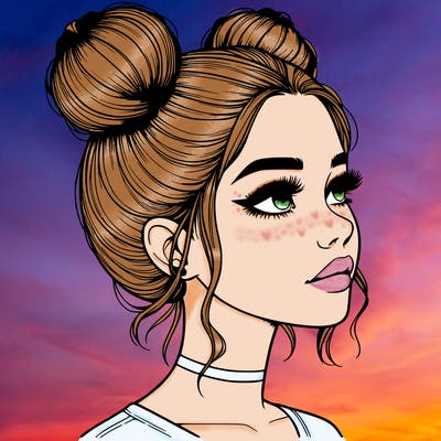 realistic girl with buns on the top of her head